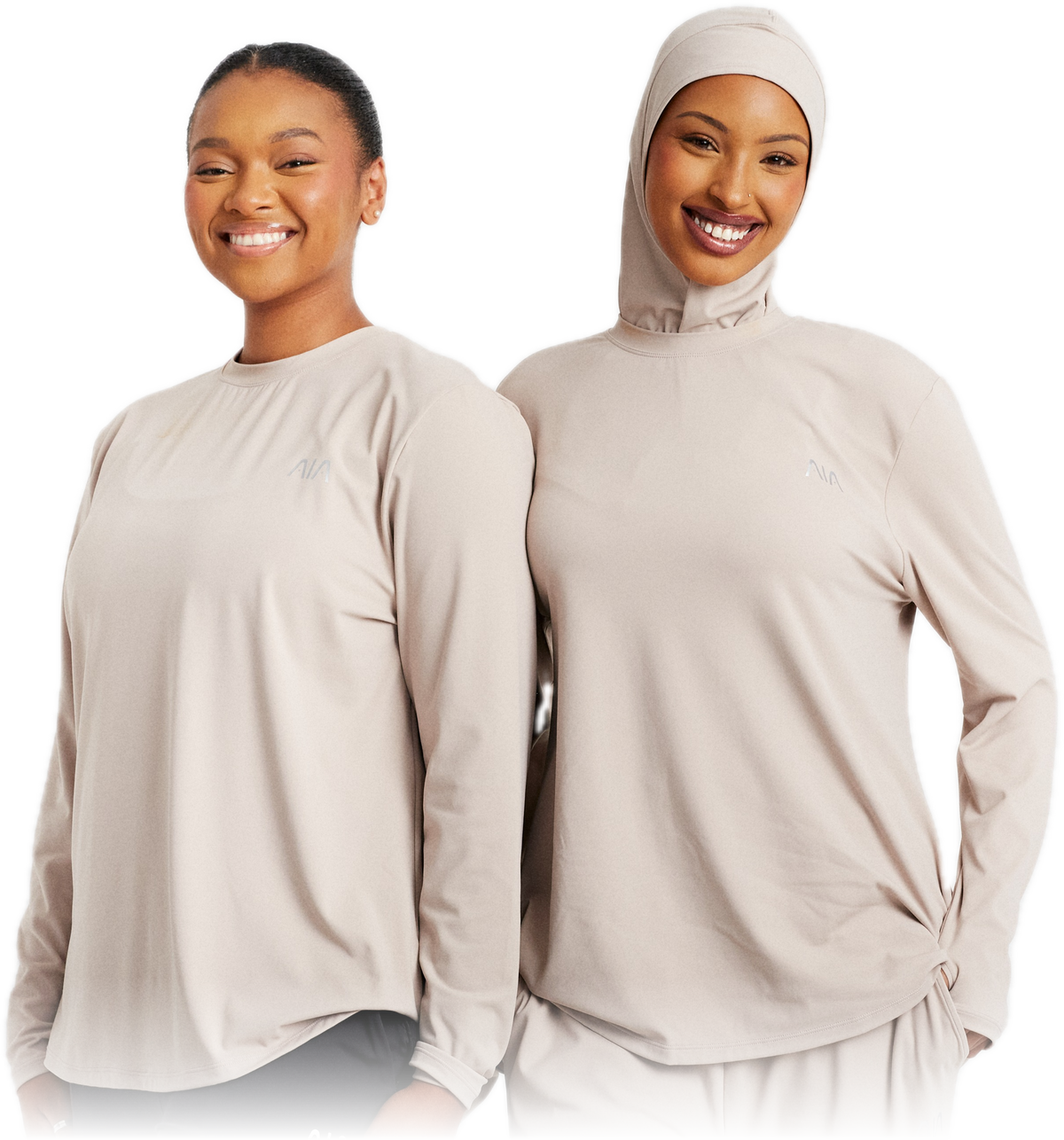 AIA Athleisure tops: two women in long-sleeve tops